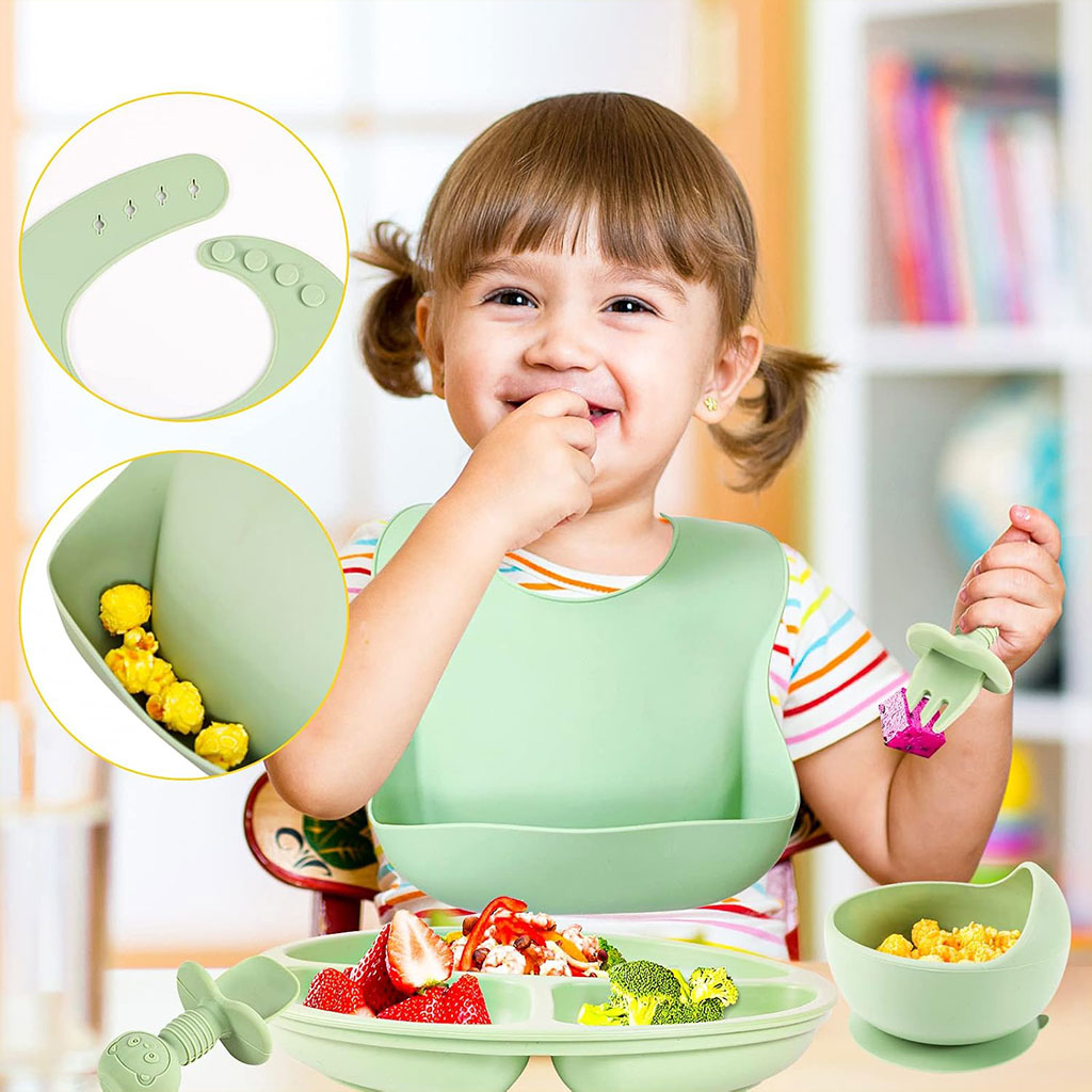Lot de 8 accessoires d’alimentation en silicone pour bébé – طقم تغذية للأطفال